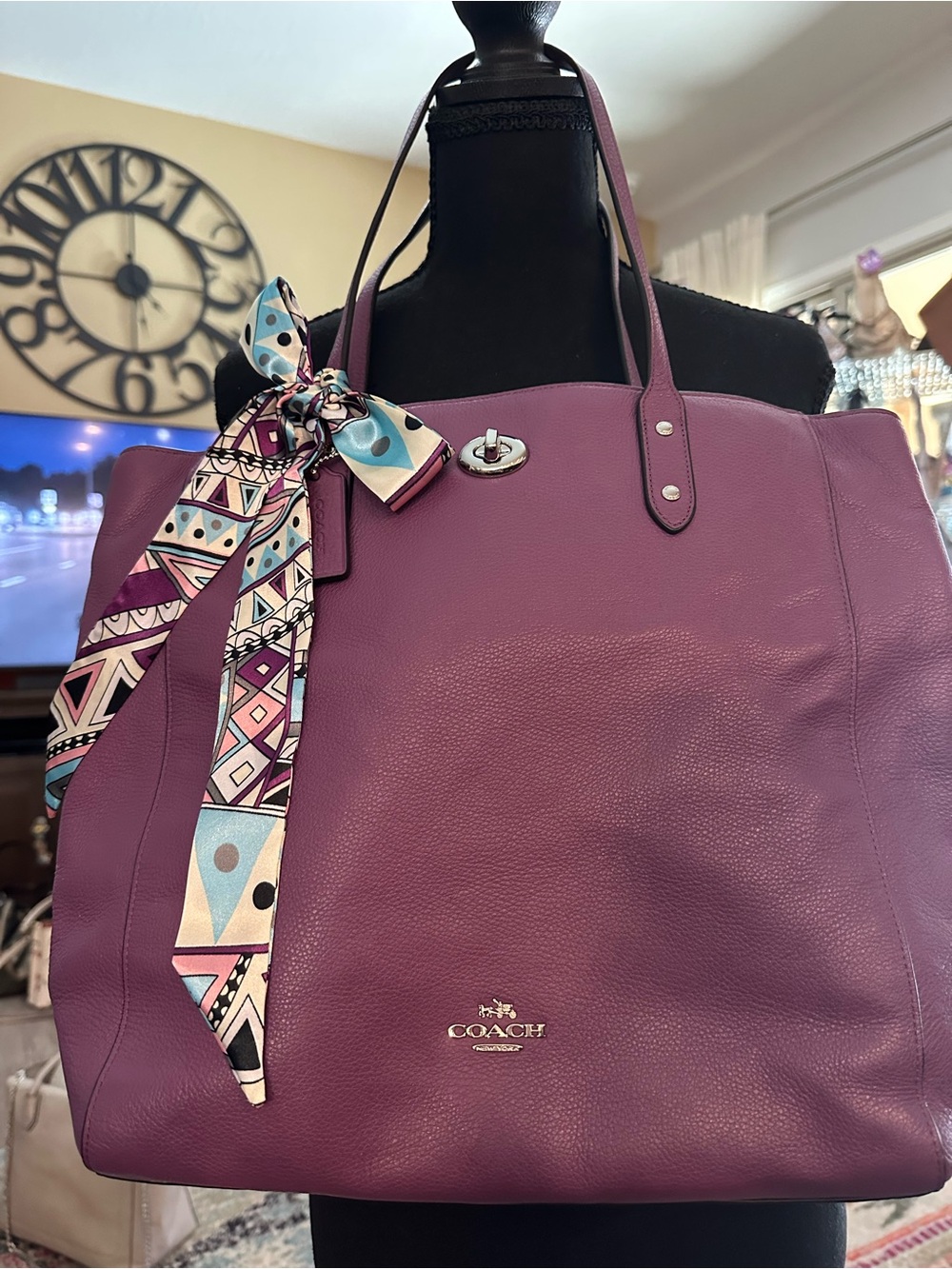 COACH Town  Tote Purple Pebbled Leather Tote